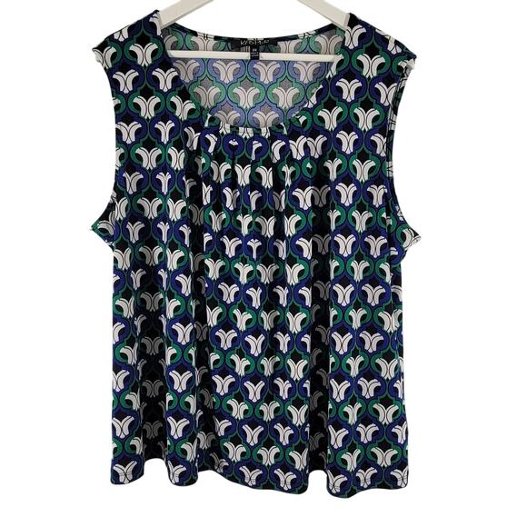 Kasper Sleeveless Blouse Womens Plus 3X Geometric Pattern Blue Green Stretchy - Picture 1 of 8